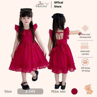  Váy thiết kế bé gái Annie's house - Đầm Tết xoè dự tiệc cổ bèo xinh màu đỏ cho bé từ 2-9 tuổi 