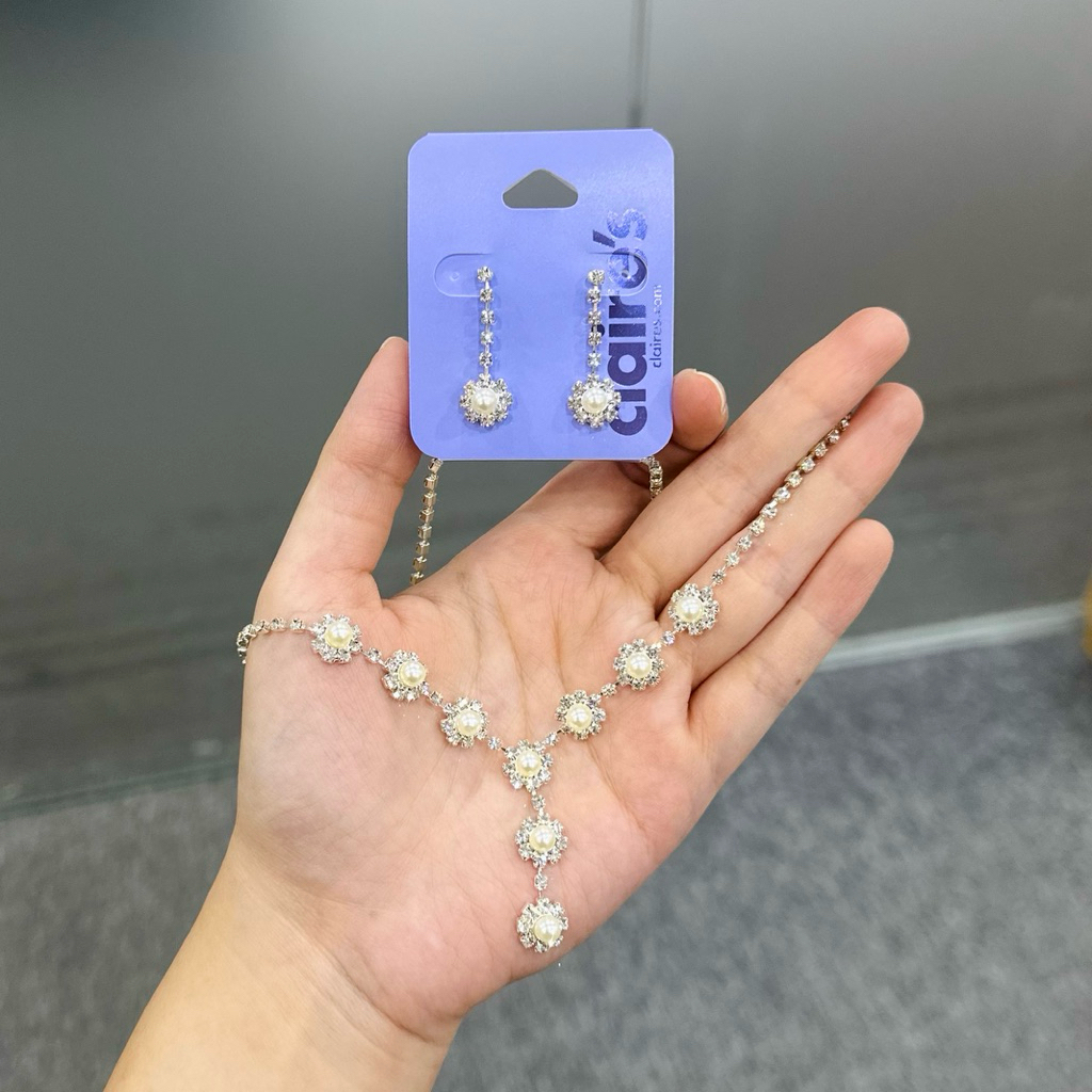 [XUẤT XỊN] SET VÒNG CỔ KHUYÊN TAI NGỌC TRAI CLAIRE’S