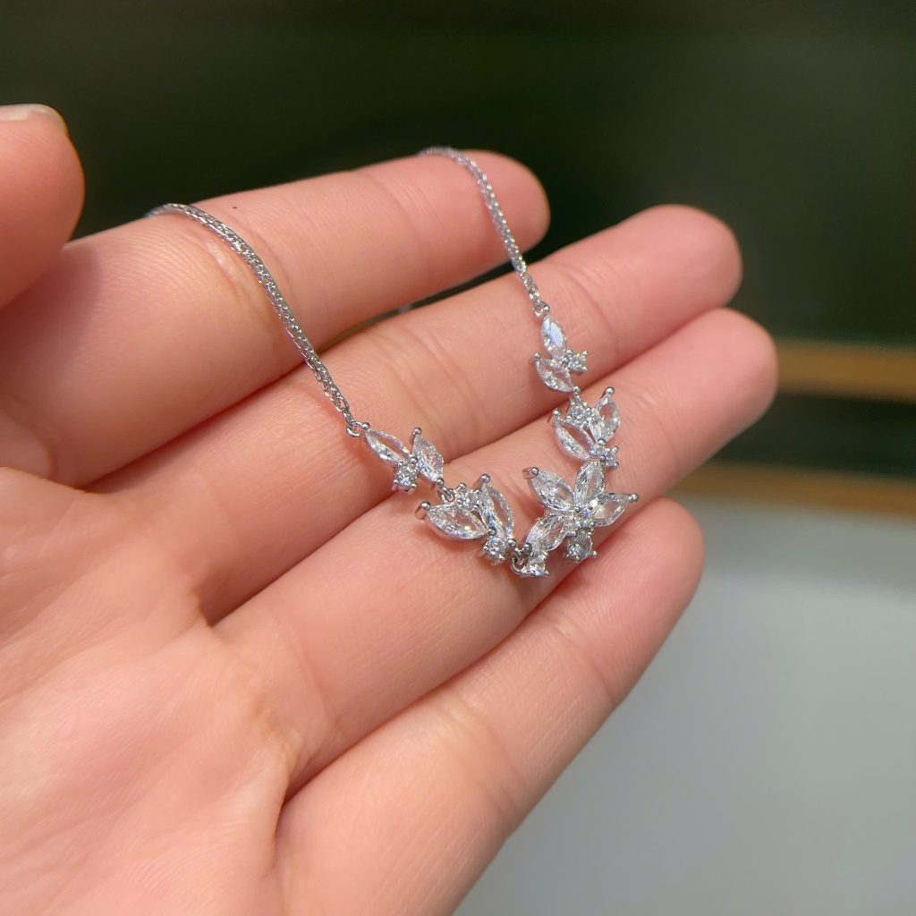 Dây Chuyền Bạc Nữ Dáng Hoa Đính Đá CZ Dài 40cm Có Tăng Đơ- Bạc Ý Xi Kim |D2560| - YM Jewelry