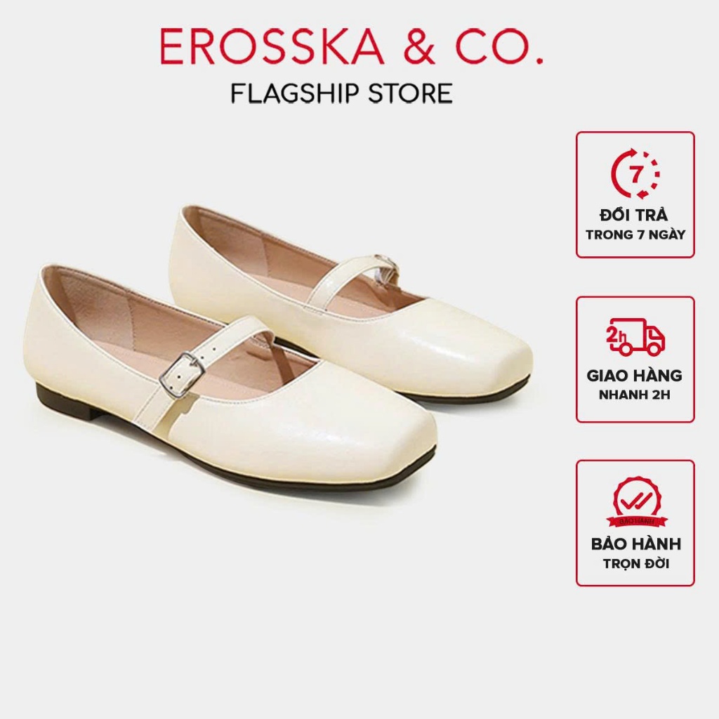 Erosska - Giày búp bê nữ hottrend balletcore đế bệt màu nâu cao 1cm - EL109