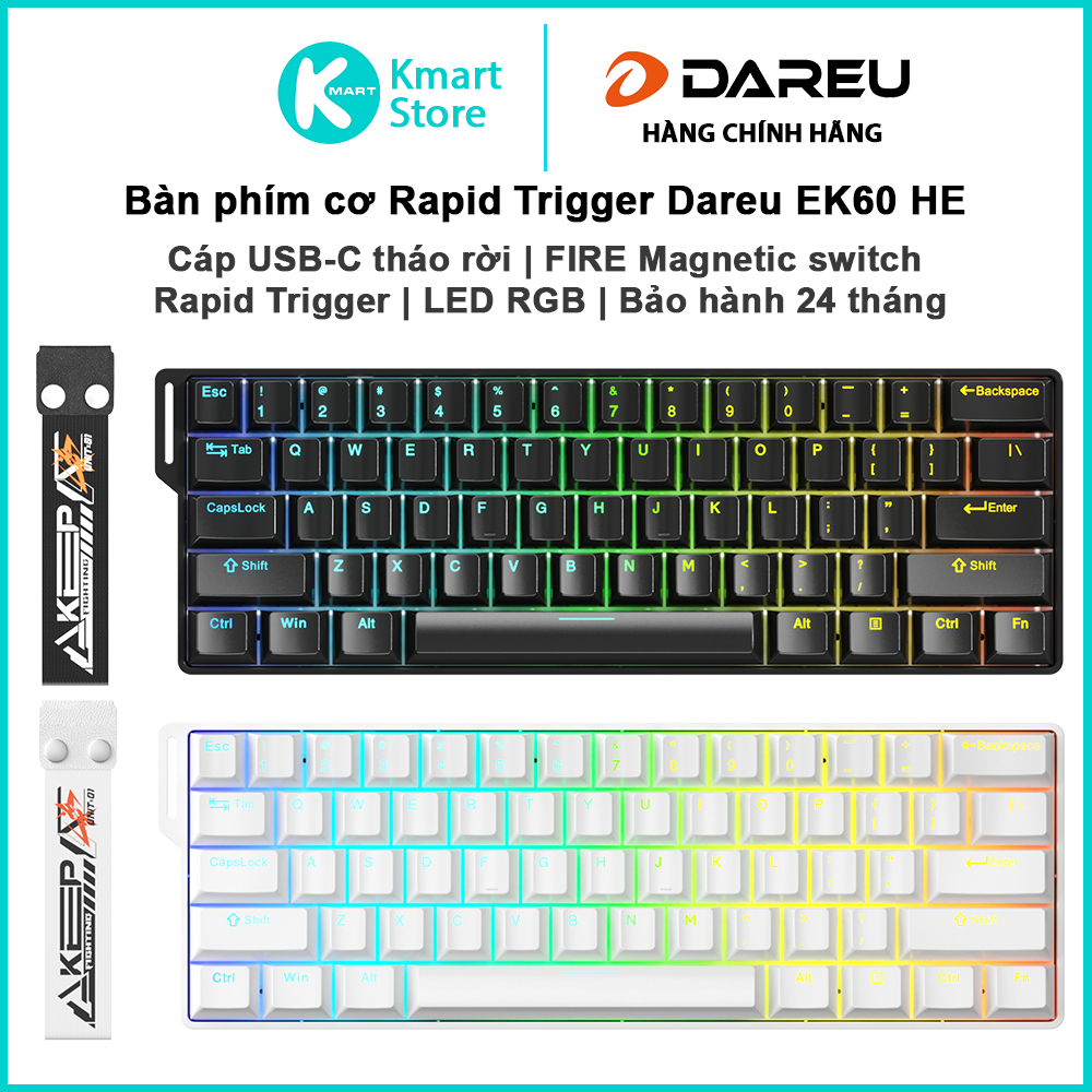 Bàn phím cơ Rapid Trigger Dareu EK60 HE | Fire Magnetic Switch | LED RGB | Cáp USB-A to USB-C | Bảo 