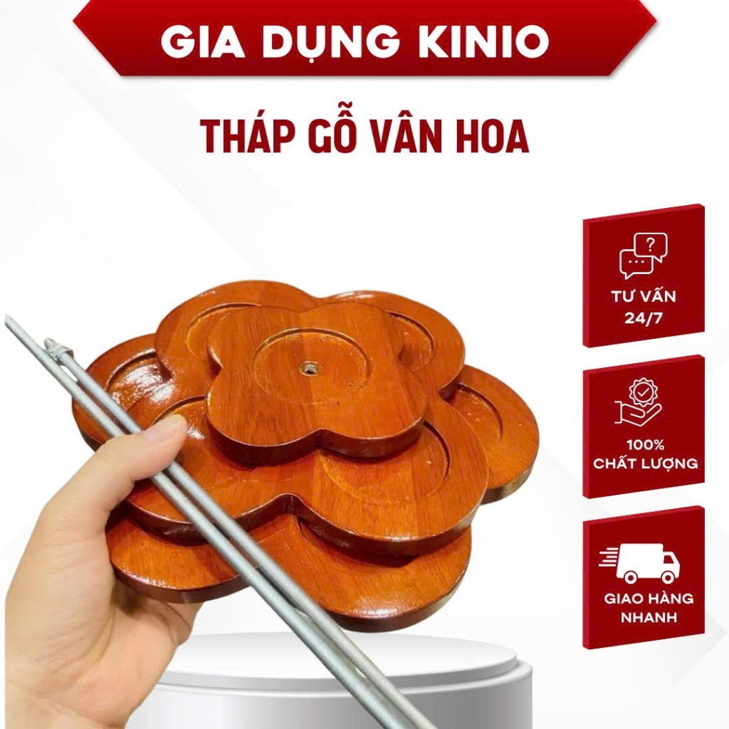 Tháp hoa bày bia nước ngọt bằng gỗ 3 tầng trưng bày ban thờ Thần Tài, Gia Tiên ngày tết KINIO