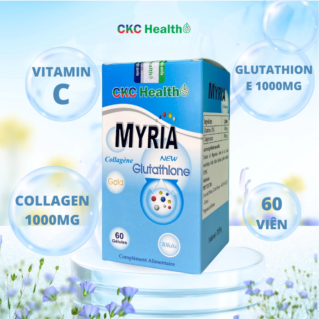 Viên uống trắng da MYRIA 60 viên Nhập khẩu Pháp với thành phần Glutathione & Collagen giảm thâm nám,