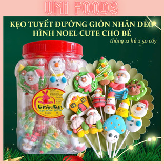   Hủ 50cây  Kẹo tuyết bông đường giòn nhân kẹo dẻo QUÀ TẶNG NOEL cute cho bé cây 15gam 