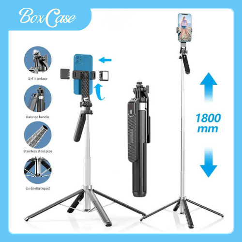 Gậy Chụp Hình Selfie P180/P185 – Tripod 4 Chân Xoay 360°, Cao 1.8m, Có Đèn Trợ Sáng & Remote