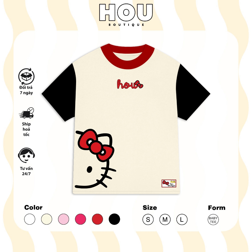 [Hàng Mới] Áo Thun Nữ Babytee Dáng Vừa, Thun Cotton 2 Chiều, Cổ Tròn HOU boutique Mẫu Cat Hou ( AT 1