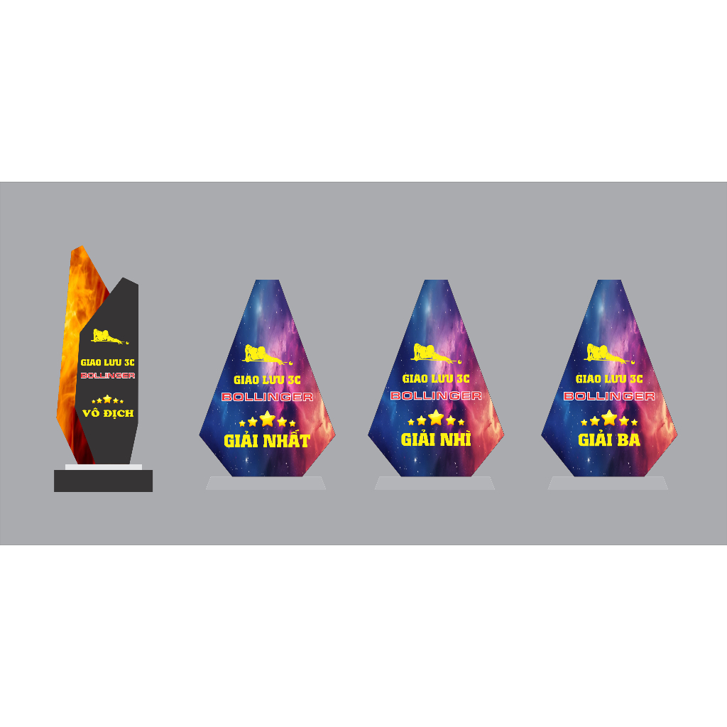 Combo cúp kỷ niệm chương giải bida (1 cúp + 3 kỷ niệm chương)