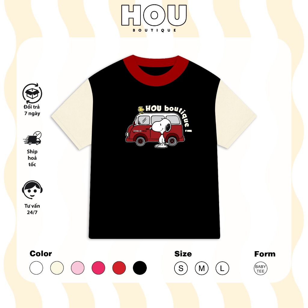 [Hàng Mới] Áo Thun Nữ Babytee Dáng Vừa, Thun Cotton 2 Chiều, Cổ Tròn HOU boutique Mẫu Dog Hou ( AT 1