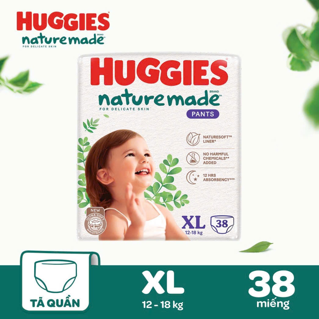 Tã Quần Huggies Nature Made size XL-38 - Tặng ghế gỗ hình thú