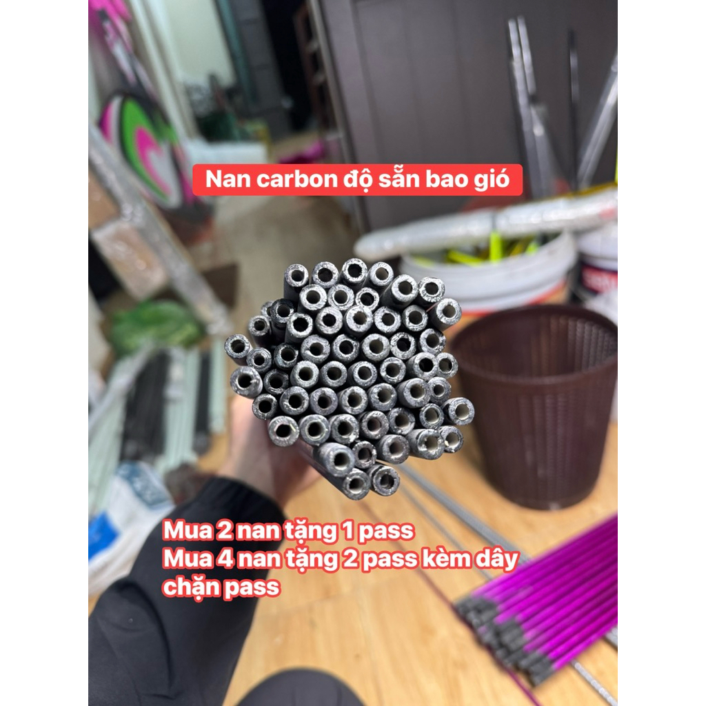 Nan carbon tím độ sẵn nan bao gió, tặng kèm pass làm diều