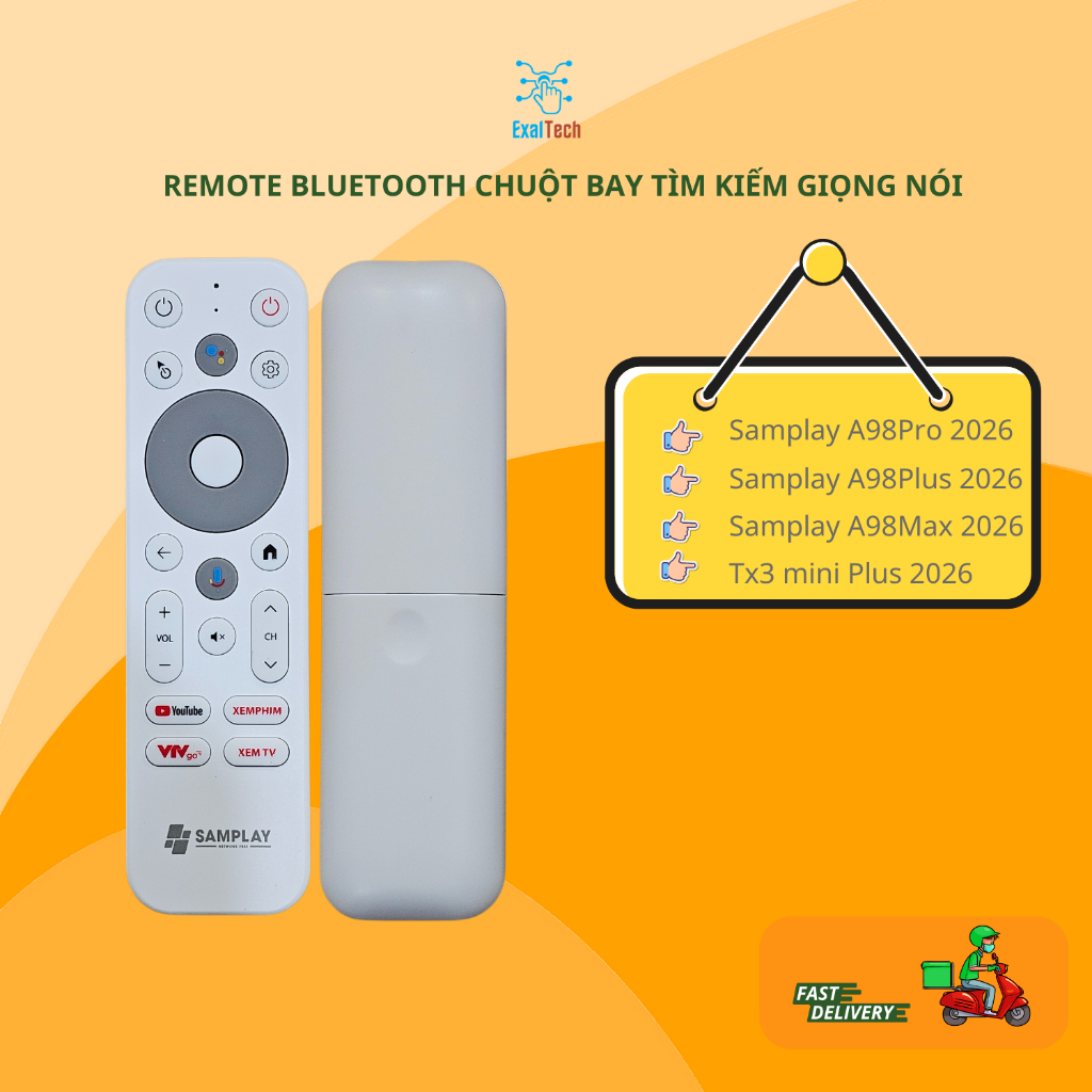 Điều khiển Bluetooth chuột bay tìm kiếm giọng nói dùng cho tivi box Samplay A98Pro A98Plus A98Max TX