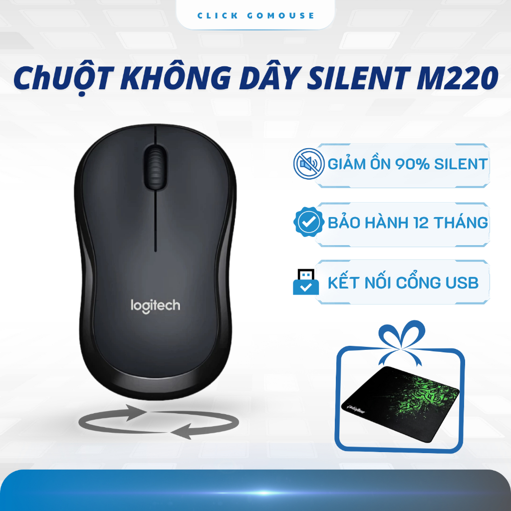 [ KẾT NỐI USB 2.4GHz ] Chuột không dây silent Logitech M220 siêu yên tĩnh giảm 90% tiếng ồn QUÀ TẶNG LÓT CHUỘT | BigBuy360 - bigbuy360.vn