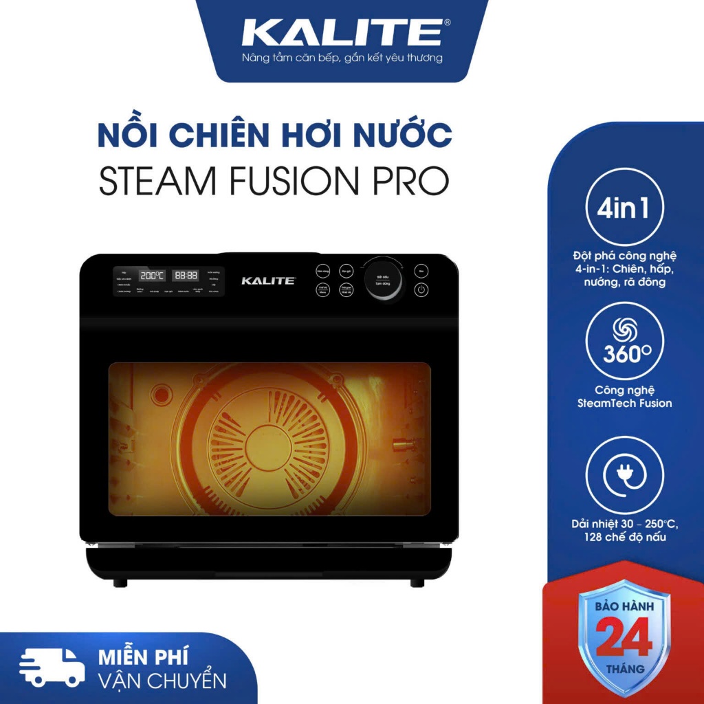 Nồi chiên hơi nước KALITE STEAM FUSION PRO, 4in1 chiên, hấp, nướng, rã đông, 20 lít