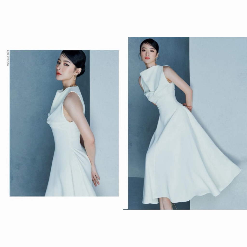Váy SML Lane Jt Twised Front midi dress with high neck Chính hãng 100% 1850K