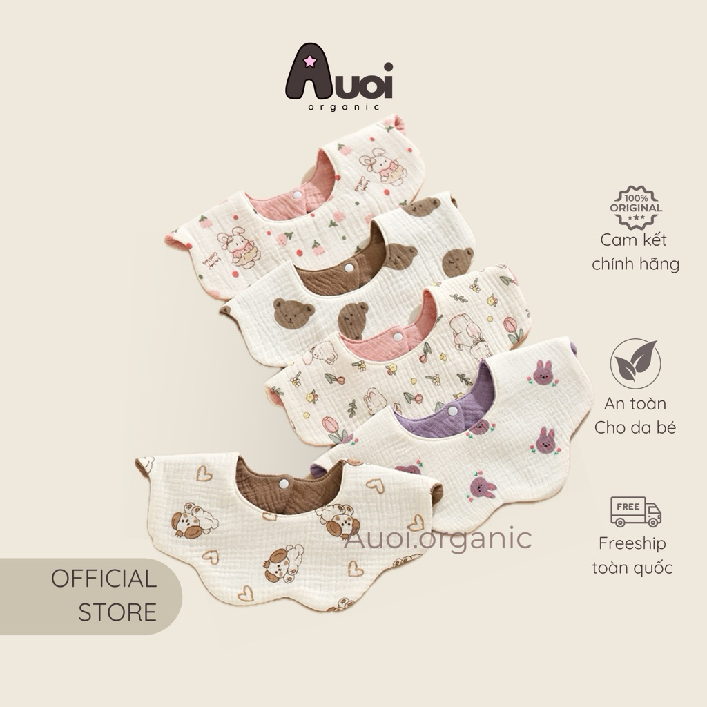 (Combo 5 chiếc) Yếm Xô Hoạ Tiết, Yếm Xô Muslin 4 Lớp Xoay 360 Độ Cho Bé Sơ Sinh, Ăn Dặm Mềm Mại Thấm Hút Tốt