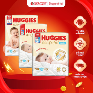  Tã Bỉm Dán Sơ Sinh Huggies Skin Perfect Mềm Mại Êm Ái Thoáng Khí Thấm Hút Nhanh NB70 NB108 S80 M76 - Bibomart 