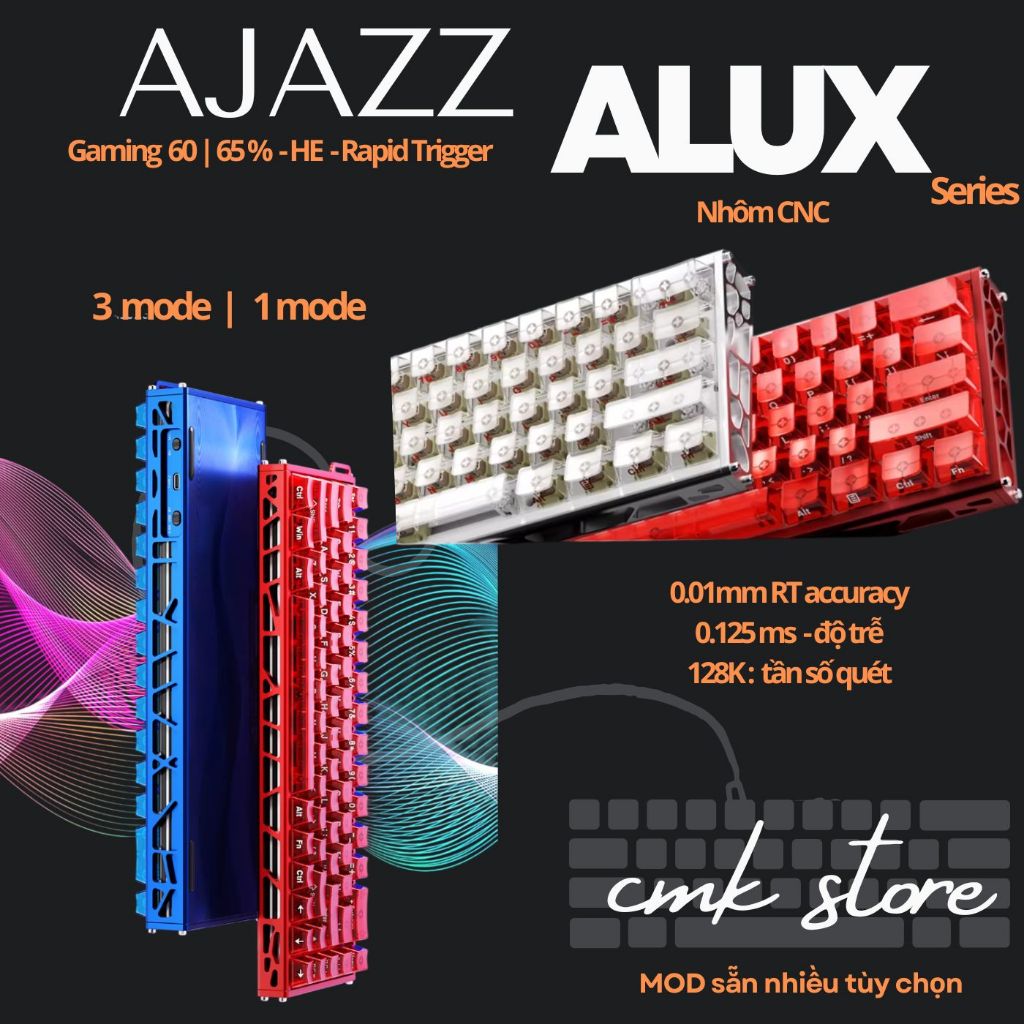 Bàn phím cơ Gaming HE Nhôm CNC - Rapid Trigger Ajazz Alux Series - Alux60 - Alux68 - 1 mode | 3 Mode