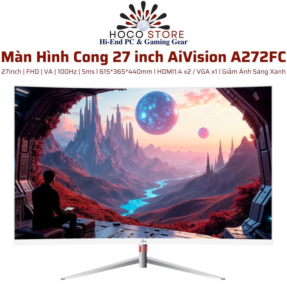 Màn hình cong VSP AiVision A272FC Trắng / Đen 27inch | FHD | VA | 100Hz | 5ms l Hoco PC