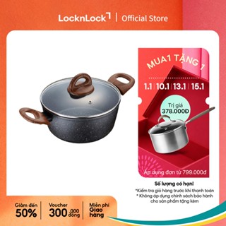  Nồi nhôm chống dính BAUM Marble 24cm 2 tay cầm nắp thủy tinh hiệu Lock&Lock LBU1242 