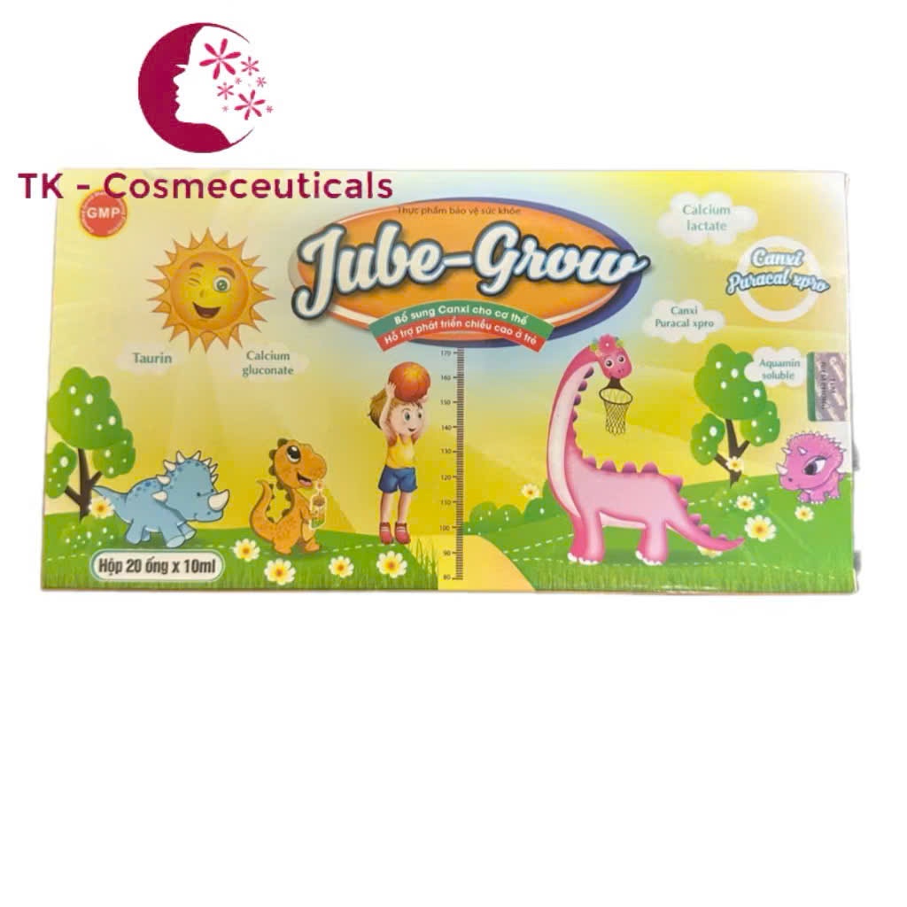 Canxi Ống Jube - Grow Bổ Sung Canxi Hỗ Trợ Phát Triển Chiều Cao, Xương Răng Chắc Khỏe - Hộp 20 ống x
