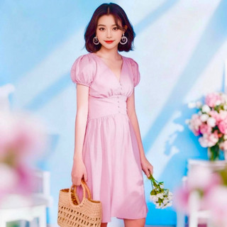 Đầm babydoll hồng dễ thương đính nút bọc size S dưới 45kg (kèm hình thật)