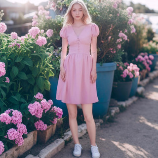 Đầm babydoll hồng dễ thương đính nút bọc size S dưới 45kg (kèm hình thật)