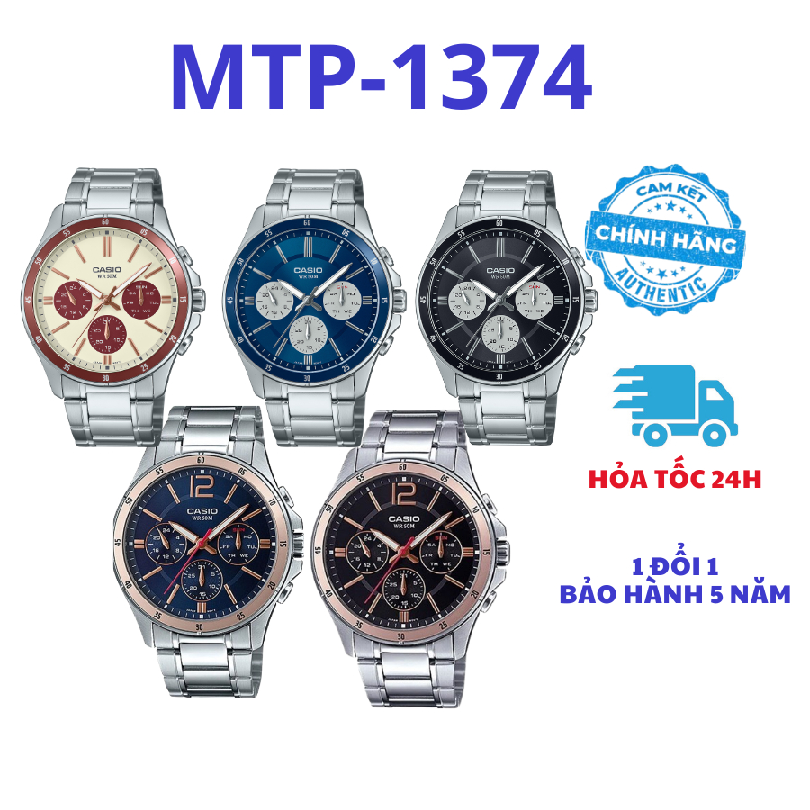 Đồng hồ nam thanh lịch, chống nước [MTP-1374D Full màu]
