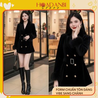  Áo khoác Vest nhung Tay Dài phối tay lông Hàng 2 Lớp Có Độn Vai Kèm  Siêu Sang Chảnh 