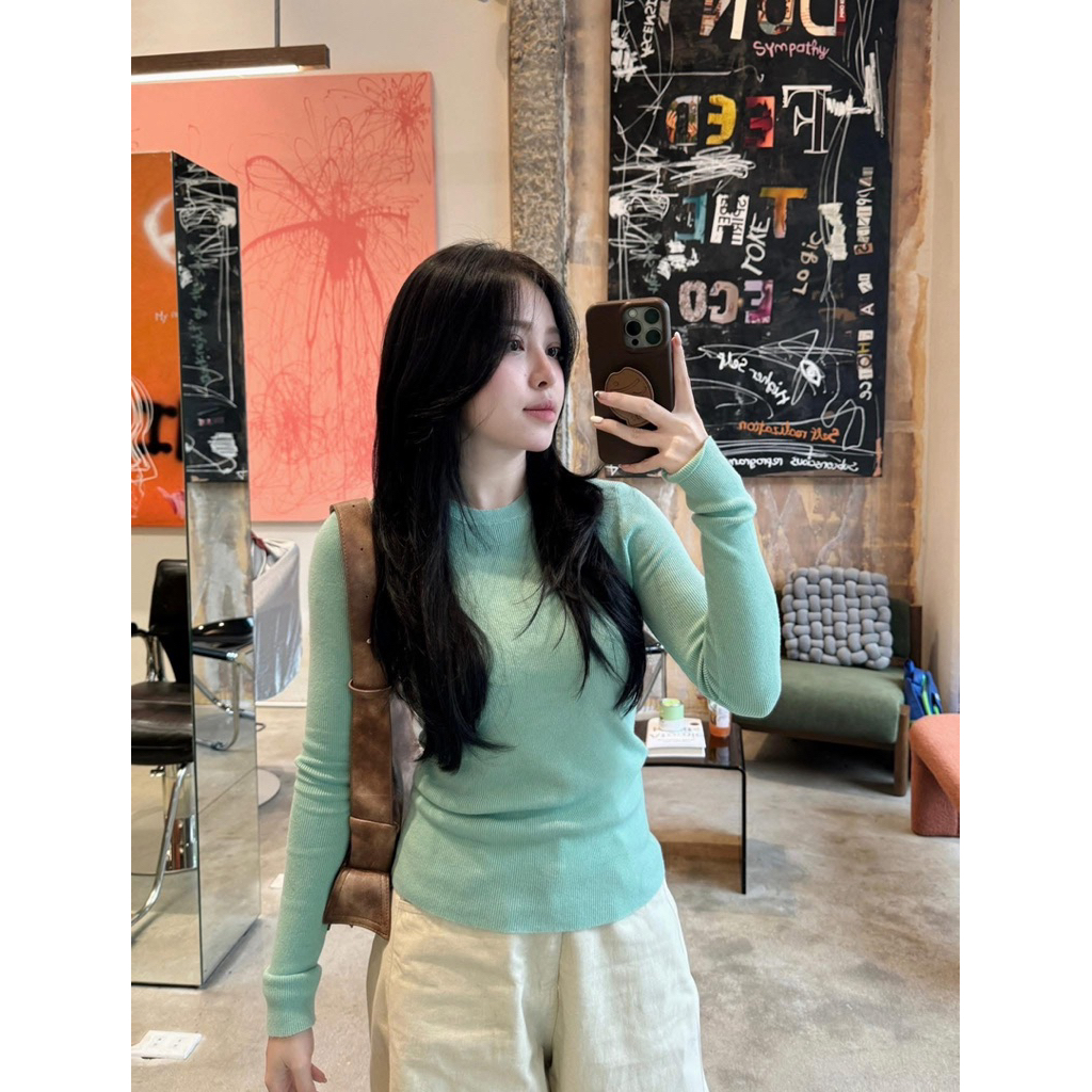 6262 (Sẵn) Áo len tăm vừa cổ tròn hàng Moses Queen co giãn ôm dáng l1