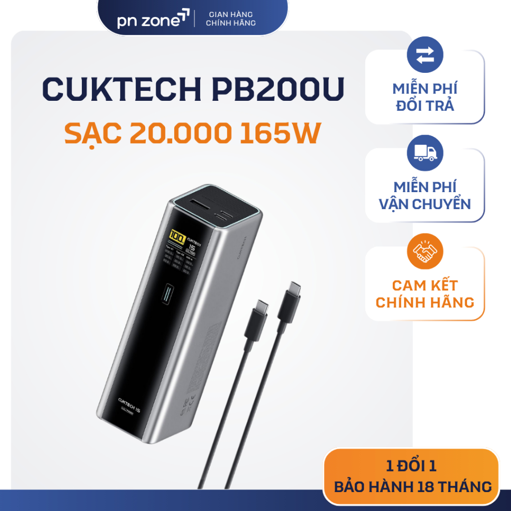 Cuktech 210W (PB200U) 15 Ultra 20000mAh 15 Ultra 2C1A  PD3.1 PPS2.0 Mi Turbro 120W - BH 18 Tháng.