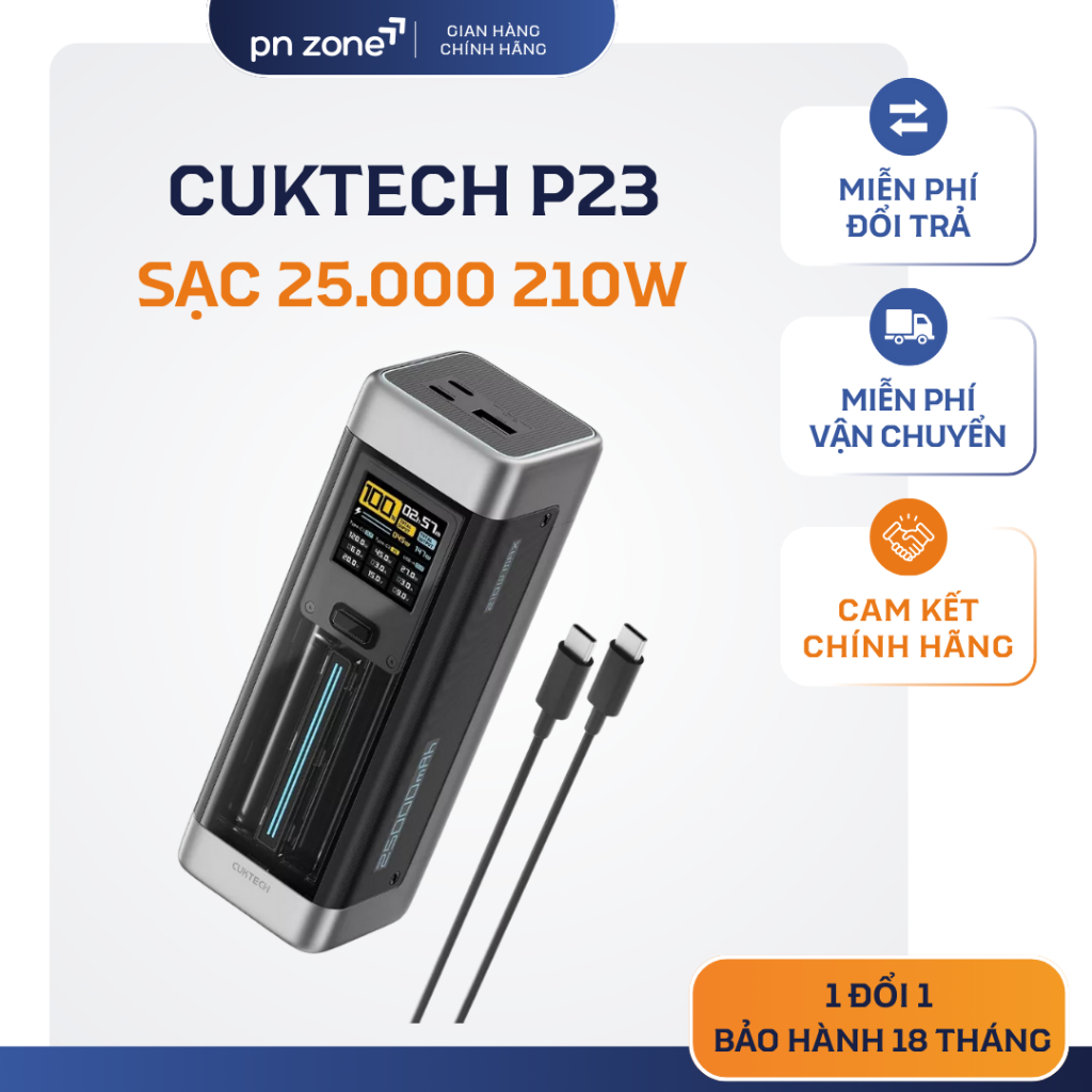 Cuktech 25000mAh 120W (P23) 2C1A 210W PD 3.1 PPS5A QC Mi Turbo - Hàng Chính Hãng