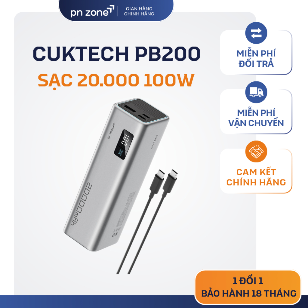 Cuktech 20.000mAh, 150W/100W - PB200P/BP200, PD 3.1, PPS5A, QC Mi Turbo, Bảo Hành 18 Tháng