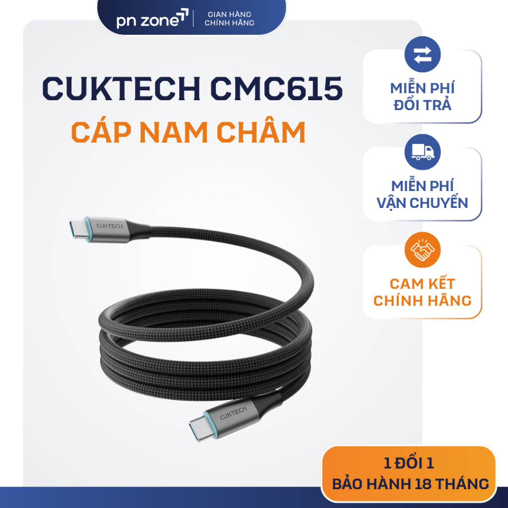 Cáp Dù Cuktech Magnetic CMC610 & CTC615S C to C 240W Mi Turbo - Bảo Hành 18 Tháng