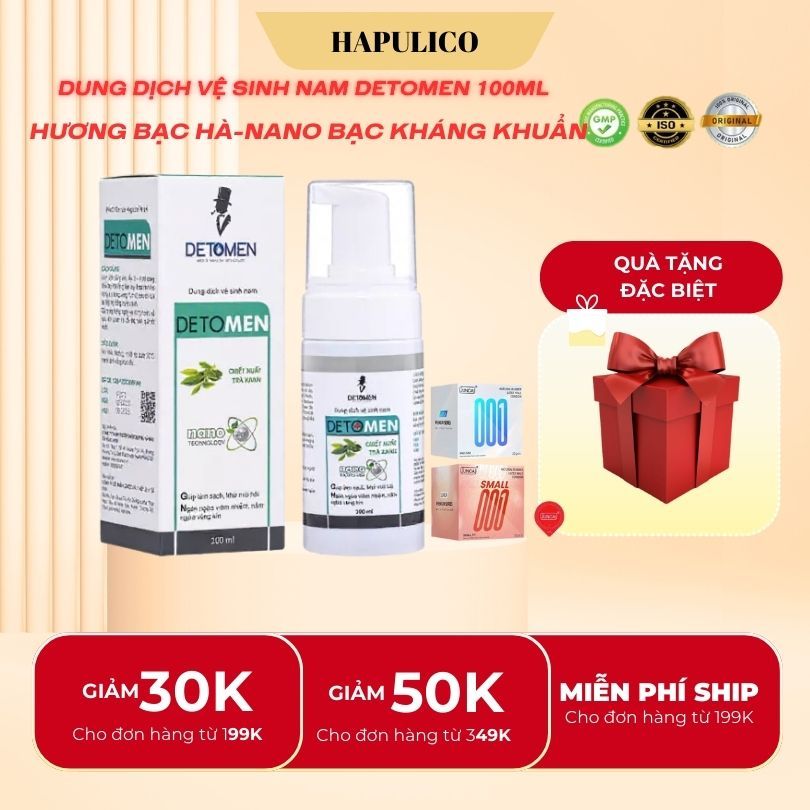 Dung dịch vệ sinh nam Detomen nano Bạc ddvs kháng khuẩn hương bạc hà 24h 100ml