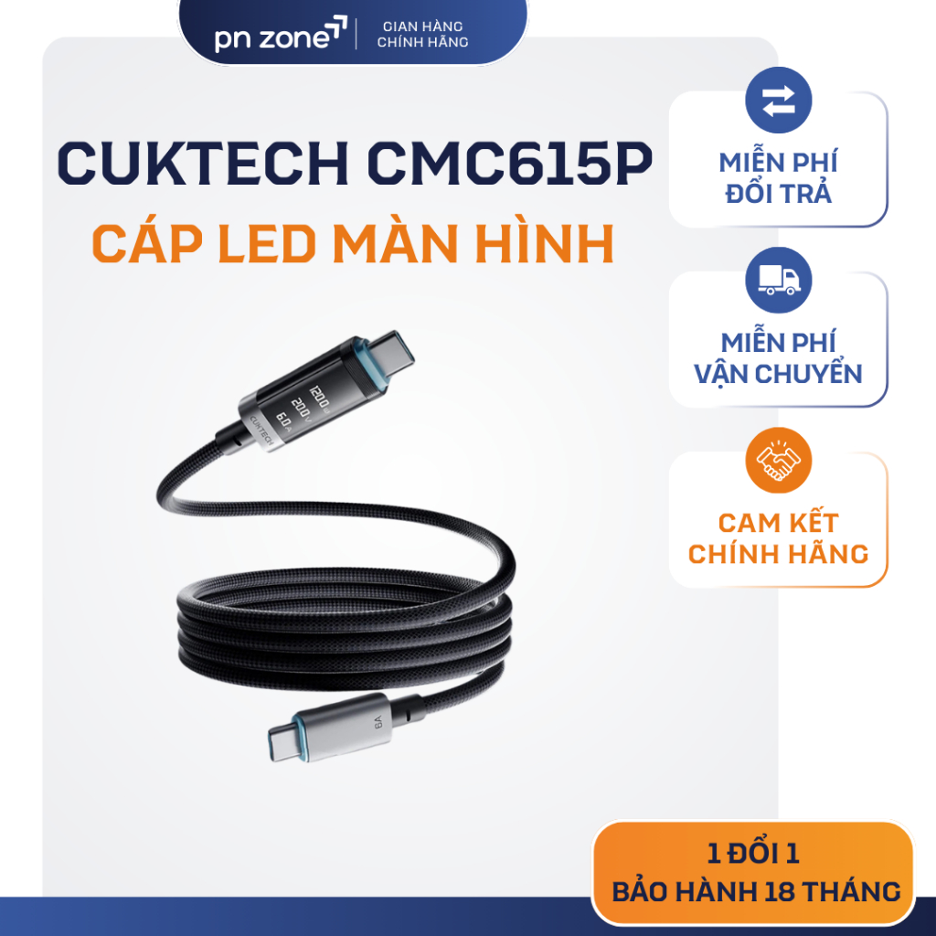 Cáp Sạc Từ Tính Cuktech 6A Màn Led 240w CMC615P - Bảo Hành 18 Tháng