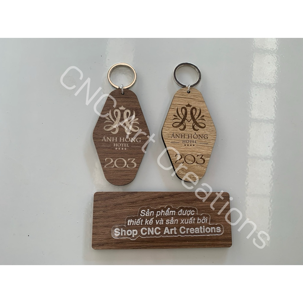 MÓC KHÓA GỖ PLYWOOD PHỦ MELAMINE HÌNH THOI – DÙNG CHO KHÁCH SẠN / HOMESTAY