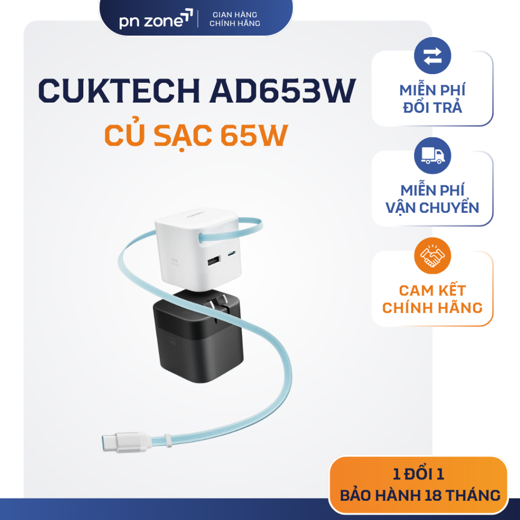 Sạc Nhanh Cuktech 67W GaN (AD653W) - Bảo Hành 18 Tháng, Hiệu Suất Cao.