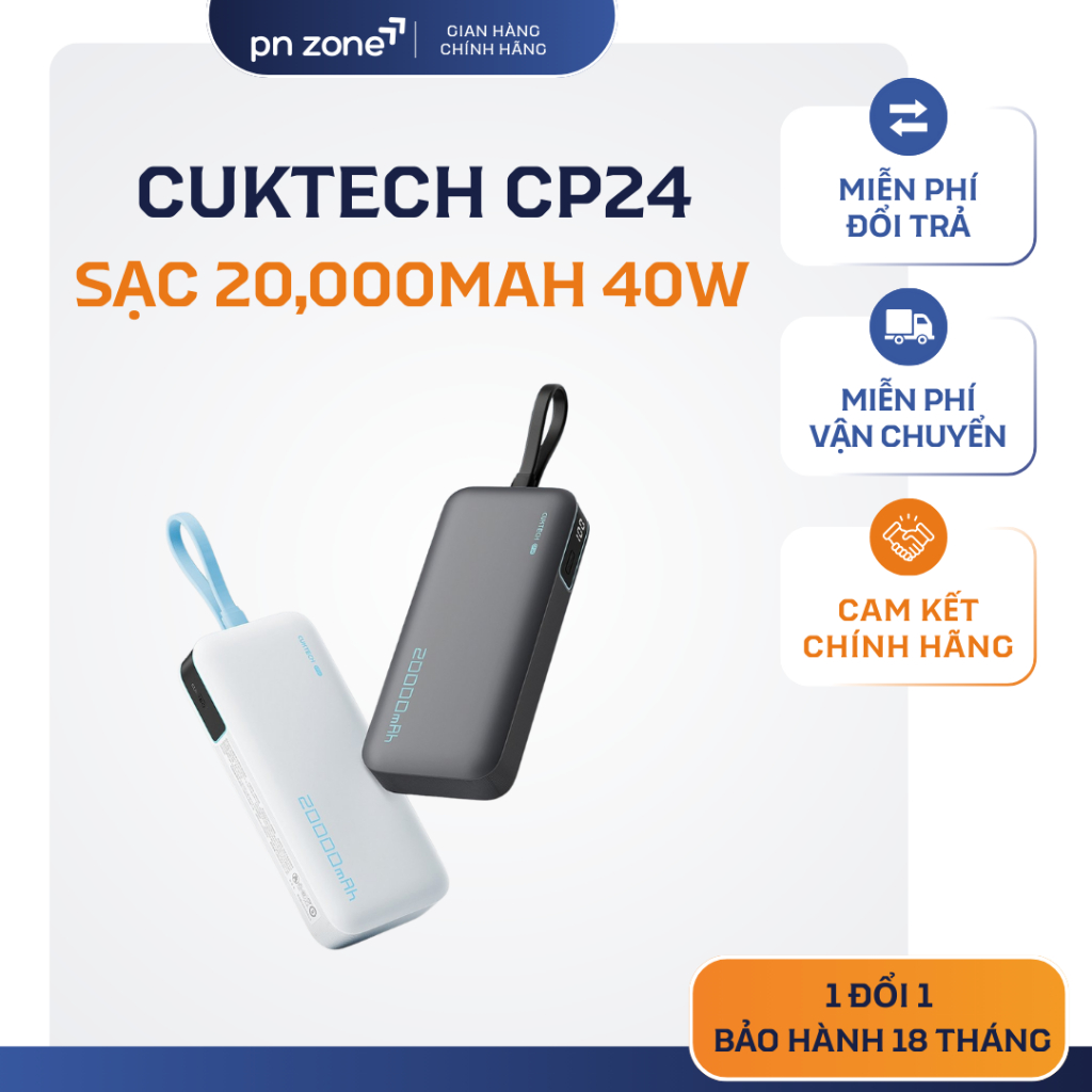 CUKTECH CP24 LPB200N 20000mAh 40W - Bao gồm Dây Cáp, Bảo Hành 18 Tháng.