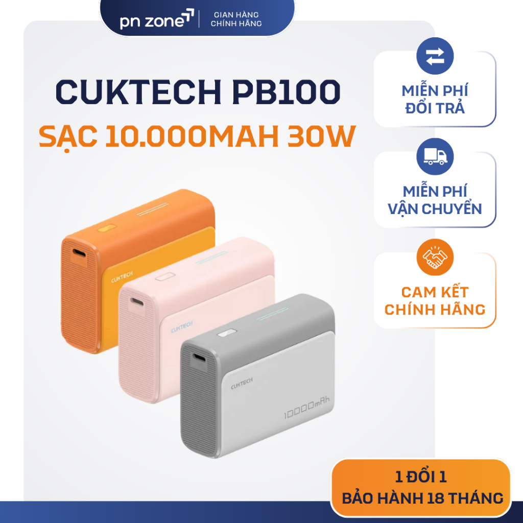 Cuktech (PB100) 30w, 10000mAh, hỗ trợ PD3.0/PPS/QC3.0 QC - Bảo Hành 18 Tháng.