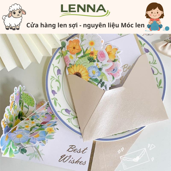 Thiệp Hoa 3D Cắt Nổi, Best Wishes, Thiệp Chúc Mừng Sinh Nhật / Đám Cưới