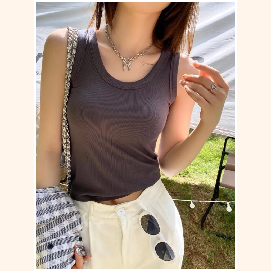 Áo Ba Lỗ Viền Gân Lụa, Dài Ôm Body - AO00003 - MO.ON Clothing.