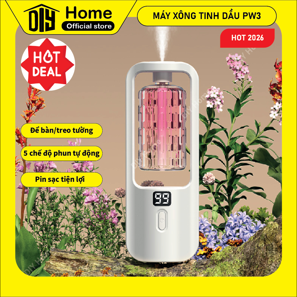 máy xông tinh dầu máy tạo ẩm máy khuếch tán tinh dầu PW3 tự động 5 chế độ xông hương thơm nhẹ dịu