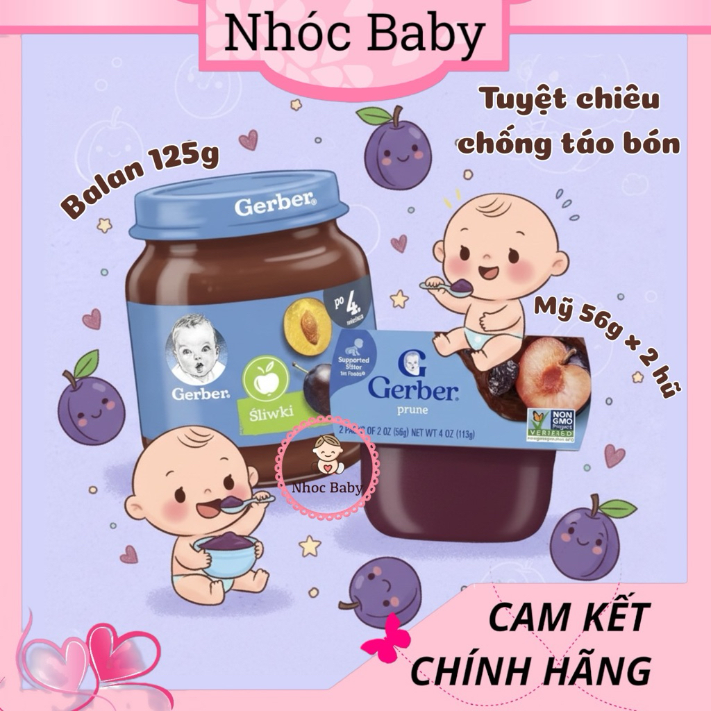 Mận đen nghiền Gerber cho bé 4m+ chống táo bón
