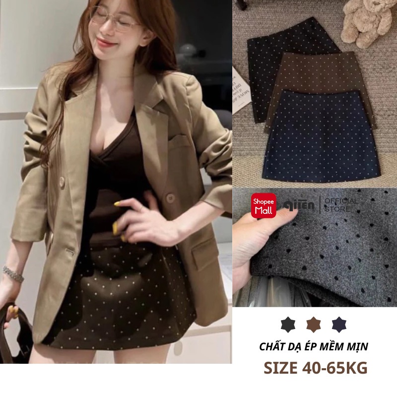 [DẠ ĐẸP] Chân váy nữ chữ A chất dạ ép chấm bi có lót quần QIIEN chân váy Nữ Mini Skirts dáng chữ A Basic CV120