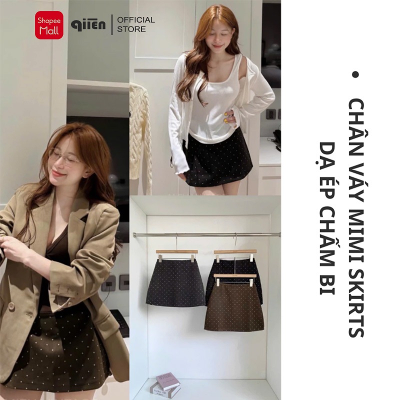 [DẠ ĐẸP] Chân váy nữ chữ A chất dạ ép chấm bi có lót quần QIIEN chân váy Nữ Mini Skirts dáng chữ A Basic CV120 | BigBuy360 - bigbuy360.vn