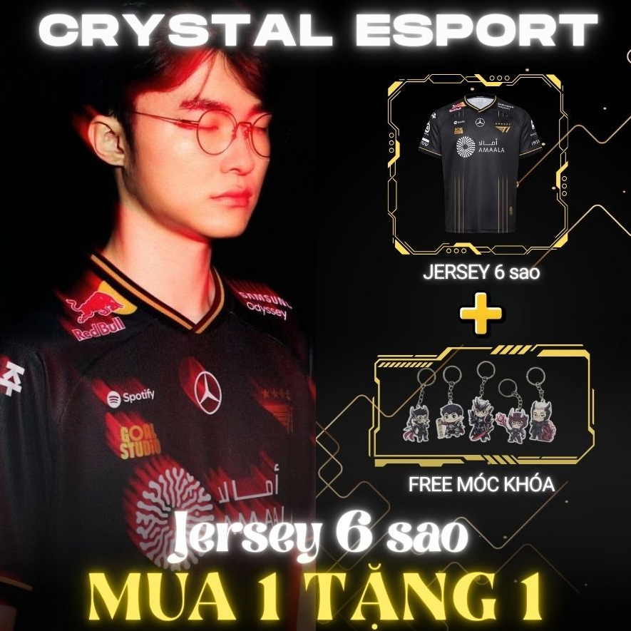 Áo Thun T1 6 sao CKTG 2025 cao cấp CRYSTAL ESPORT