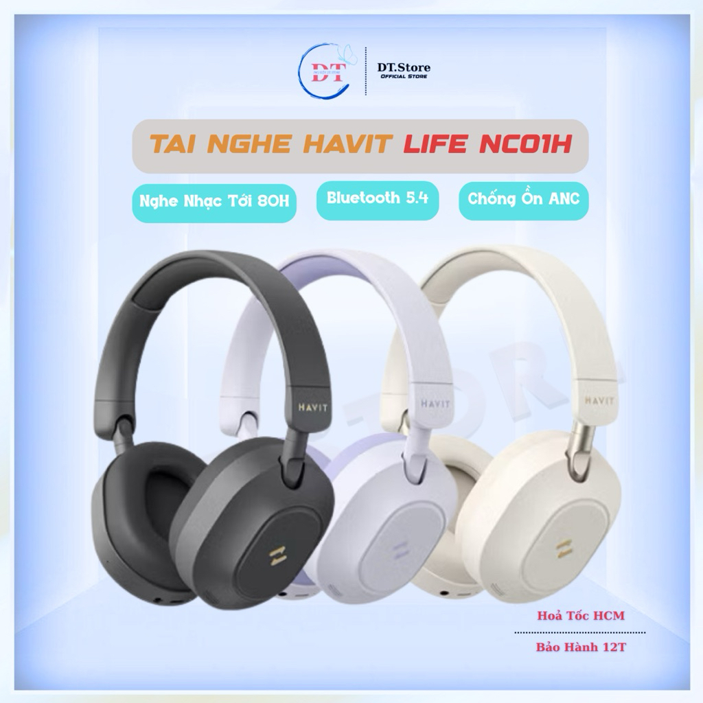 Tai Nghe Headphone Bluetooth HAVIT LIFE NC01H - H668BT, Chống Ồn Chủ Động ANC -25dB, Nghe Nhạc 80H, 