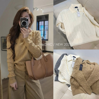  Áo len cổ polo LUMI CHIC chất len đanh dày dặn dài tay cổ V dáng oversize L1  ẢNH THẬT SHOP CHỤP  