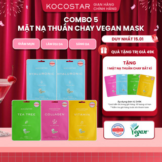  Combo 5 Mặt nạ thuần chay Kocostar Vegan mask làm dịu cấp ẩm giảm mụn 25ml  miếng 