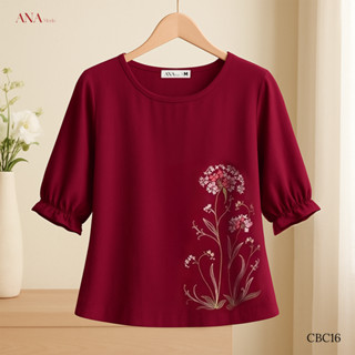  Áo Kiểu Thêu Hoa Trung Niên ANA Mode Chất Liệu Linen Thun Cao Cấp Đi Chơi Quà Tặng Mẹ AK25CBC16 